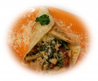 Tortilla s uzeným Šmakounem, špenátem a sušenými rajčaty