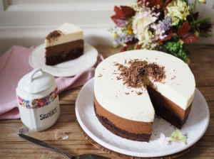 Triple chocolate mousse cake